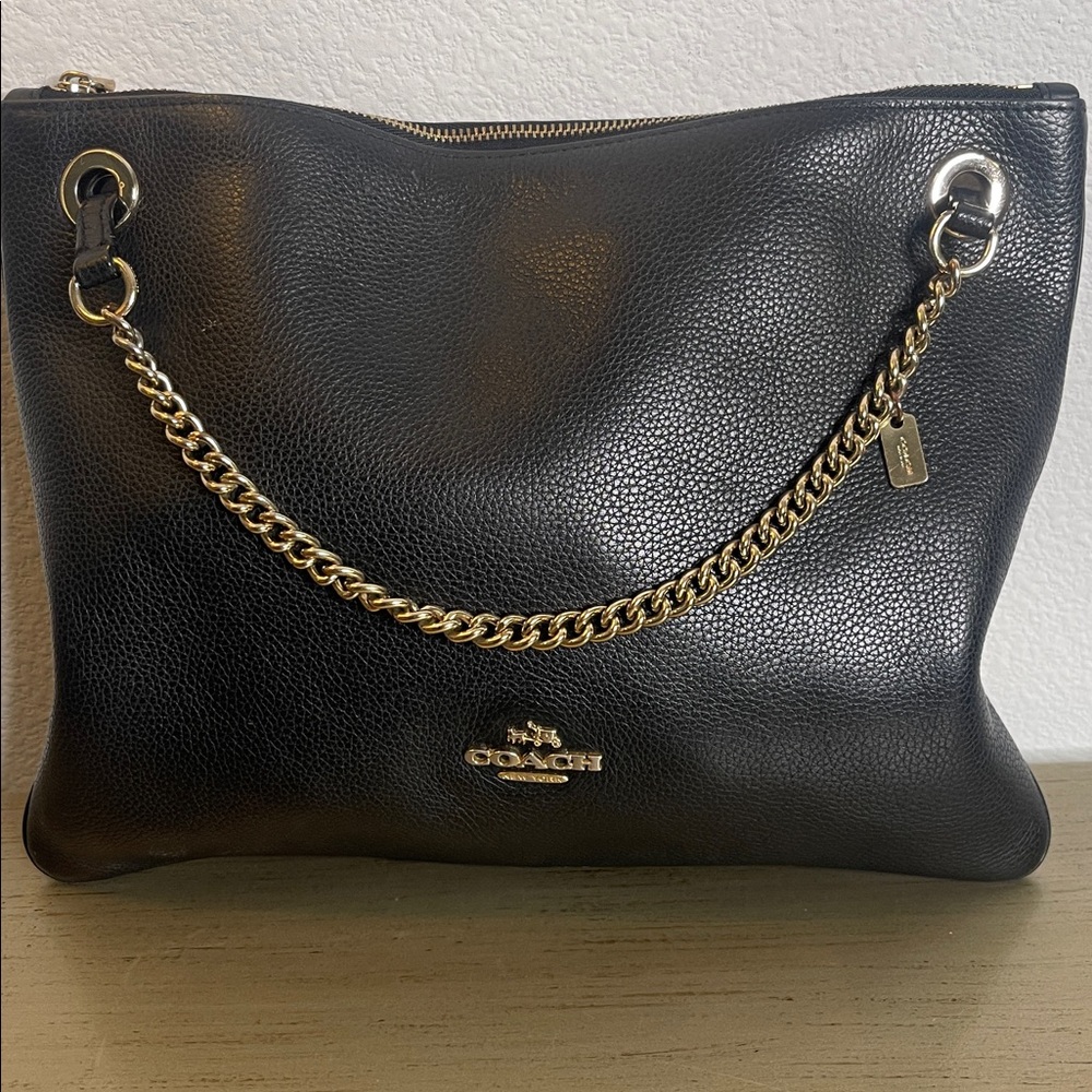 Coach Black Leather Crossbody Bag with Gold Chain